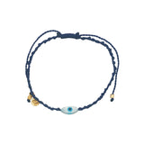 Bracelet doré cordon tressé bleu marine oeil ovale nacre S