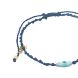 Bracelet doré cordon tressé bleu marine oeil ovale nacre S