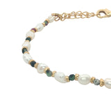 Bracelet doré perles de culture, perles dorées et rubis zoisite