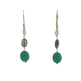 Boucles d'oreilles pendantes dorées quartz citron, fumé et onyx verte