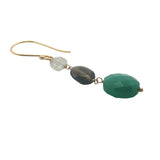 Boucles d'oreilles pendantes dorées quartz citron, fumé et onyx verte