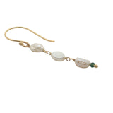 Boucles d'oreilles pendantes dorées trio perle de culture et petit rubis zoisite