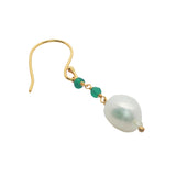 Boucles d'oreilles pendantes dorées perle de culture et onyx verte