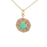 Gold necklace with star medal, stone and zircons