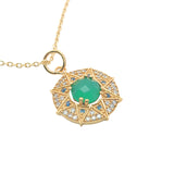 Gold necklace with star medal, stone and zircons