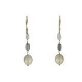 Boucles d'oreilles pendantes dorées pierre de lune, labradorite et quartz citron