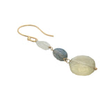 Boucles d'oreilles pendantes dorées pierre de lune, labradorite et quartz citron