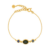 Bracelet doré onyx noire ovale et lapis lazulis sertie clos