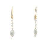 Boucles d'oreilles pendantes dorées perle de culture et pierre de lune