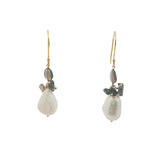 Boucles d'oreilles pendantes dorées perle et quartz fumé