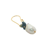 Boucles d'oreilles pendantes dorées perle et tourmaline