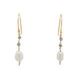 Boucles d'oreilles pendantes dorées perle de culture et labradorite