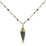 Collier santa maria doré turquoise lapis nacre de perle et poisson 60cm