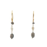 Boucles d'oreilles pendantes dorées quartz fumé et perle de culture