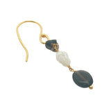 Boucles d'oreilles pendantes dorées quartz fumé et perle de culture