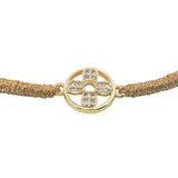 Bracelet cordon doré médaille ajourée dorée avec trèfle en zircons