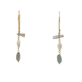 Boucles d'oreilles pendantes dorées labradorite et perle de culture