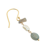 Boucles d'oreilles pendantes dorées labradorite et perle de culture
