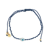 Bracelet doré cordon tressé bleu marine main de Fatma avec oeil nacre