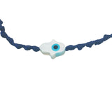 Bracelet doré cordon tressé bleu marine main de Fatma avec oeil nacre