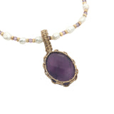 Collier doré Johri bazaar améthyste perles de culture, perles dorées 42 cm