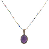 Collier doré Johri bazaar en améthyste perles multicolores 60 cm