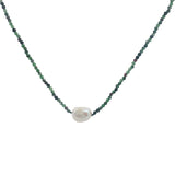 Collier doré avec perle de culture et rubis zoisite 42 cm