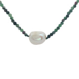 Collier doré avec perle de culture et rubis zoisite 42 cm