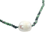 Collier doré avec perle de culture et rubis zoisite 42 cm