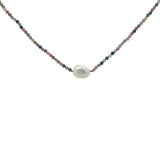 Collier doré tourmaline et perle de culture 42 cm
