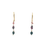 Boucles d'oreilles pendantes dorées trio tourmaline avec pampille tourmaline
