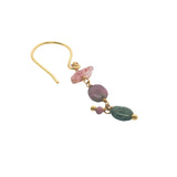 Boucles d'oreilles pendantes dorées trio tourmaline avec pampille tourmaline
