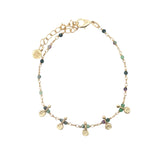 Bracelet doré chaine rosary rubis zoisite 5 pampilles dorées