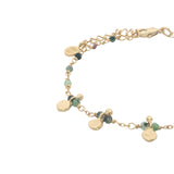 Bracelet doré chaine rosary rubis zoisite 5 pampilles dorées