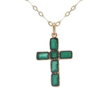 Collier doré croix en onyx verte 60 cm