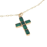 Collier doré croix en onyx verte 60 cm
