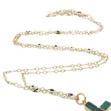 Collier doré croix en onyx verte 60 cm