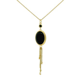 Collier doré onyx noire cabochon et chainettes 42 cm