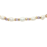 Bracelet doré perles de culture, perles dorées et améthsyte