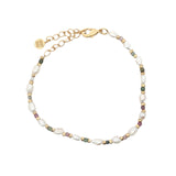 Bracelet doré perles de culture, perles dorées et tourmaline