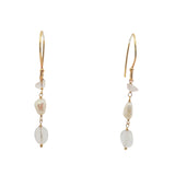 Boucles d'oreilles pendantes dorées quartz rose et perle de culture