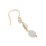 Boucles d'oreilles pendantes dorées quartz rose et perle de culture