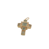 Charms doré croix avec prehnite taillée en carrés