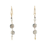 Boucles d'oreilles pendantes dorées quartz fumé, perle de culture et pampille
