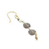 Boucles d'oreilles pendantes dorées quartz fumé, perle de culture et pampille