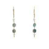 Boucles d'oreilles pendantes dorées labradorite, perle de culture et pampille