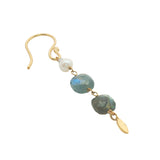 Boucles d'oreilles pendantes dorées labradorite, perle de culture et pampille