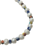 Collier doré perles de culture et perles multicolores 38 cm