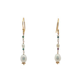 Boucles d'oreilles pendantes dorées perles de culture et rubis zoisite