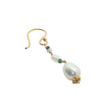 Boucles d'oreilles pendantes dorées perles de culture et rubis zoisite